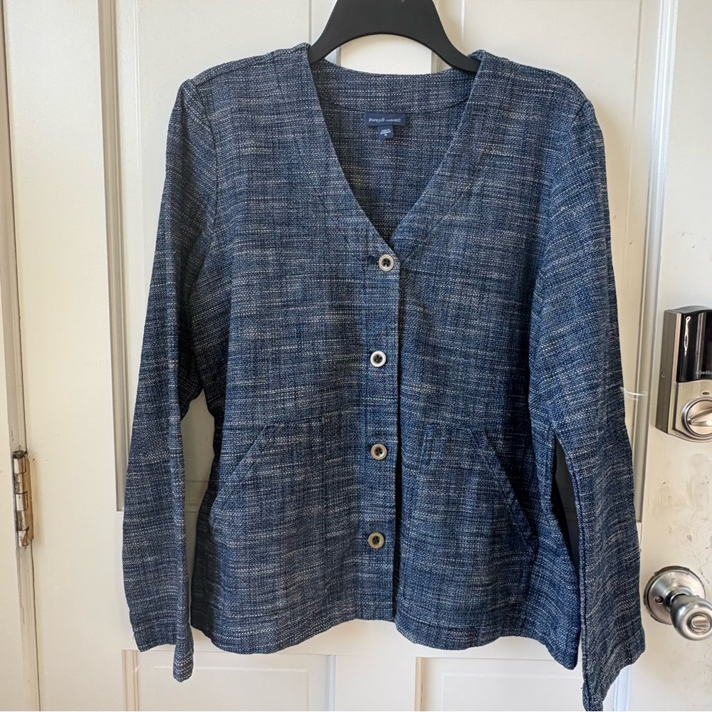 Pure Jill Indigo Blue Women's Tweed V-Neck Blazer Size M